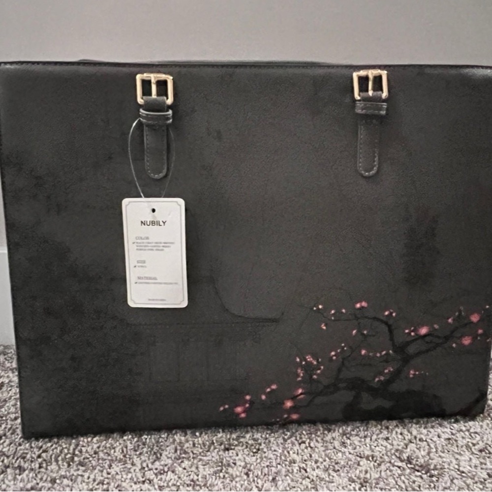Black Laptop Bag with Floral Design